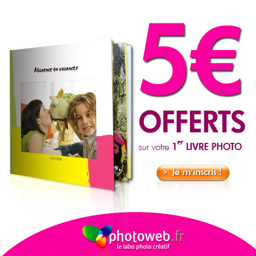 PHOTOWEB : 5 euros offerts sur votre livre photo